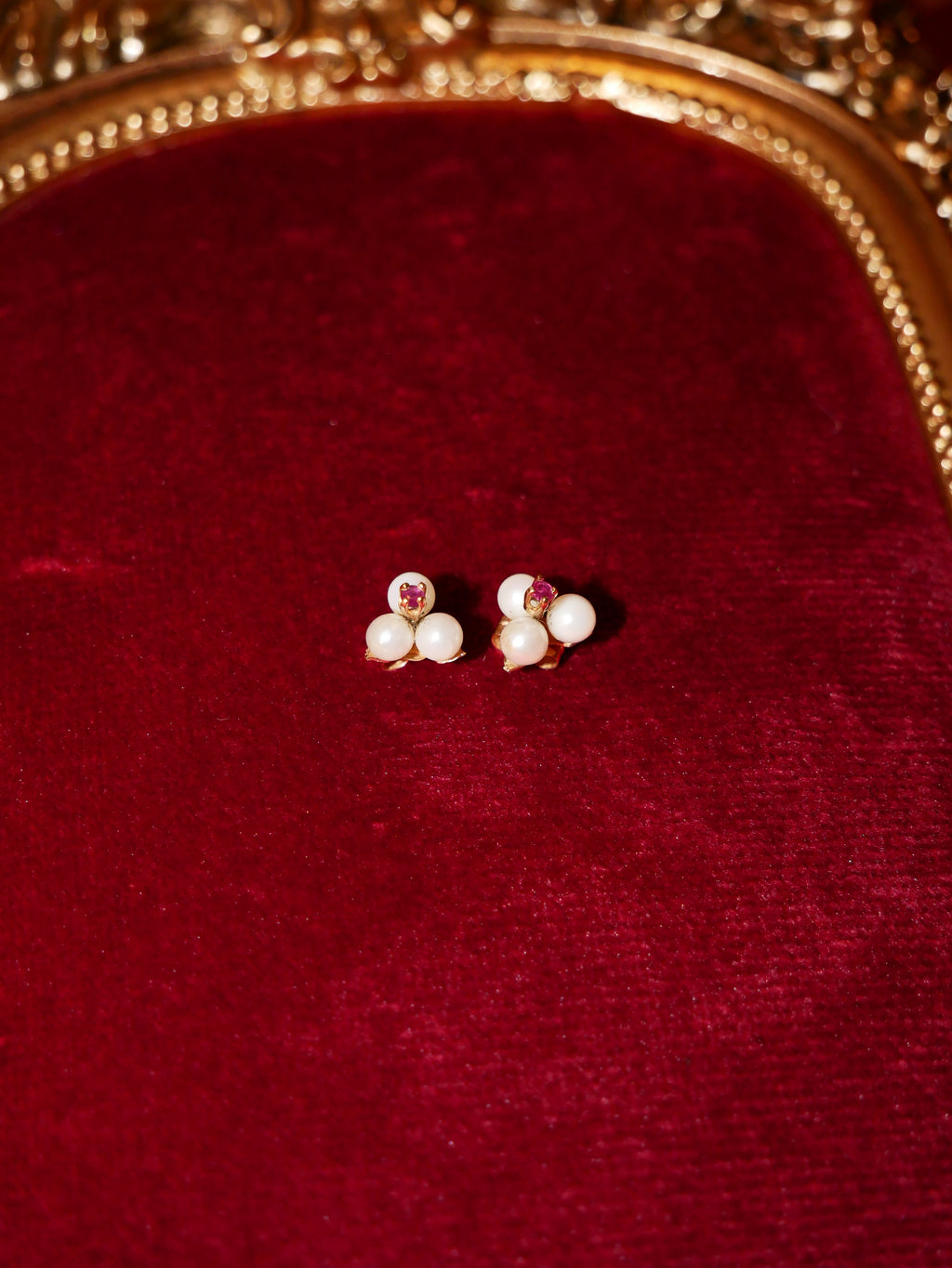 Pearl and Ruby Stud Earrings
