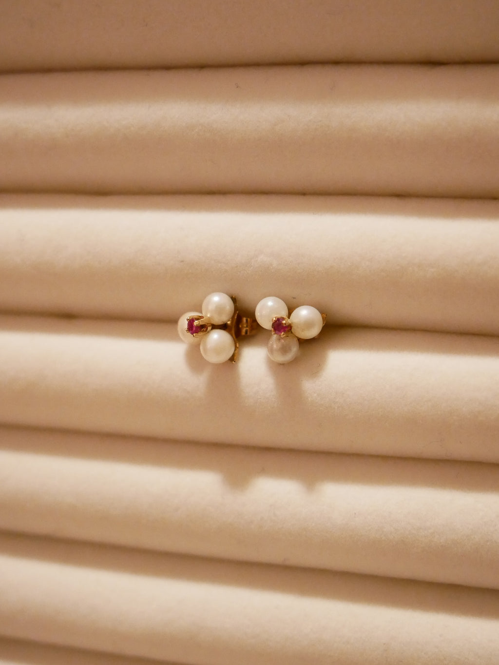 Pearl and Ruby Stud Earrings