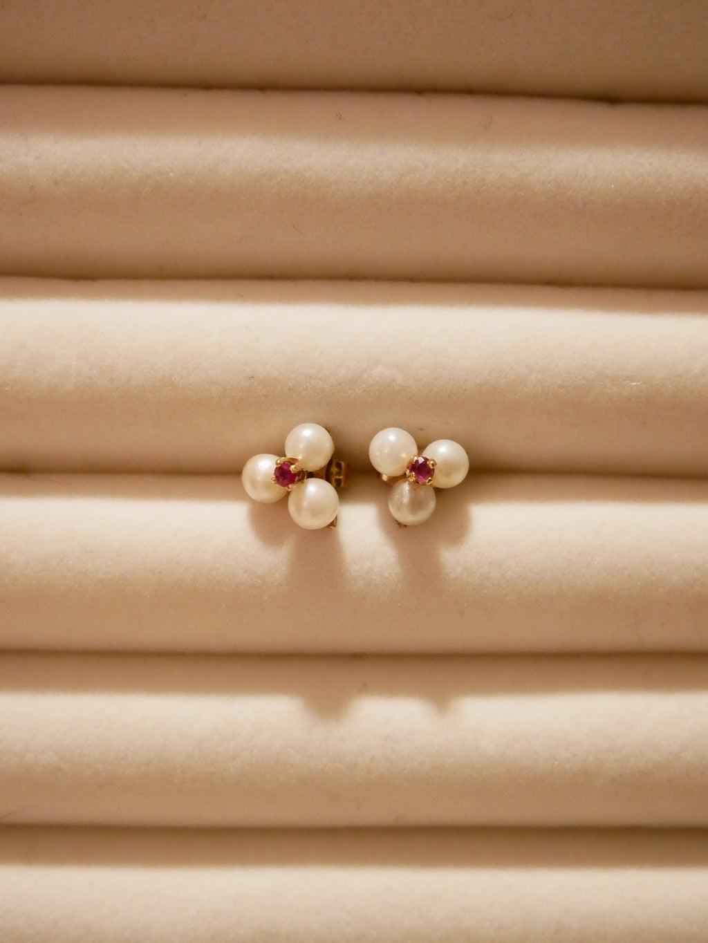 Pearl and Ruby Stud Earrings