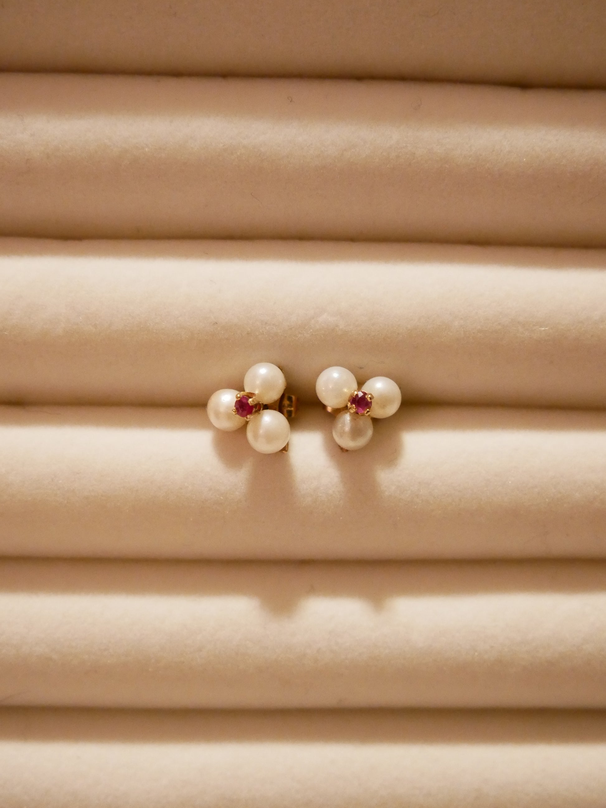 Pearl and Ruby Stud Earrings