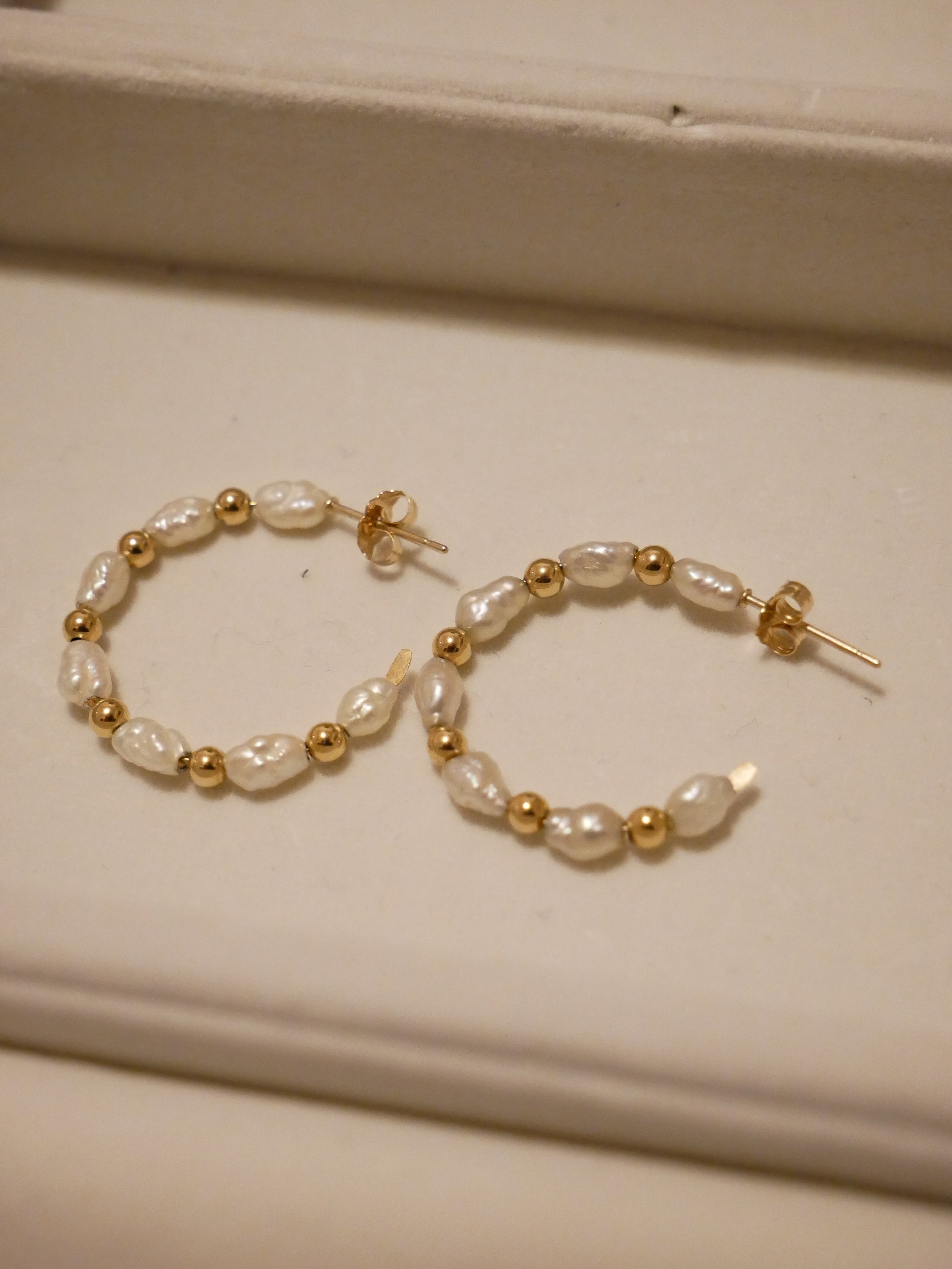 Pearl and Gold Ball Hoops