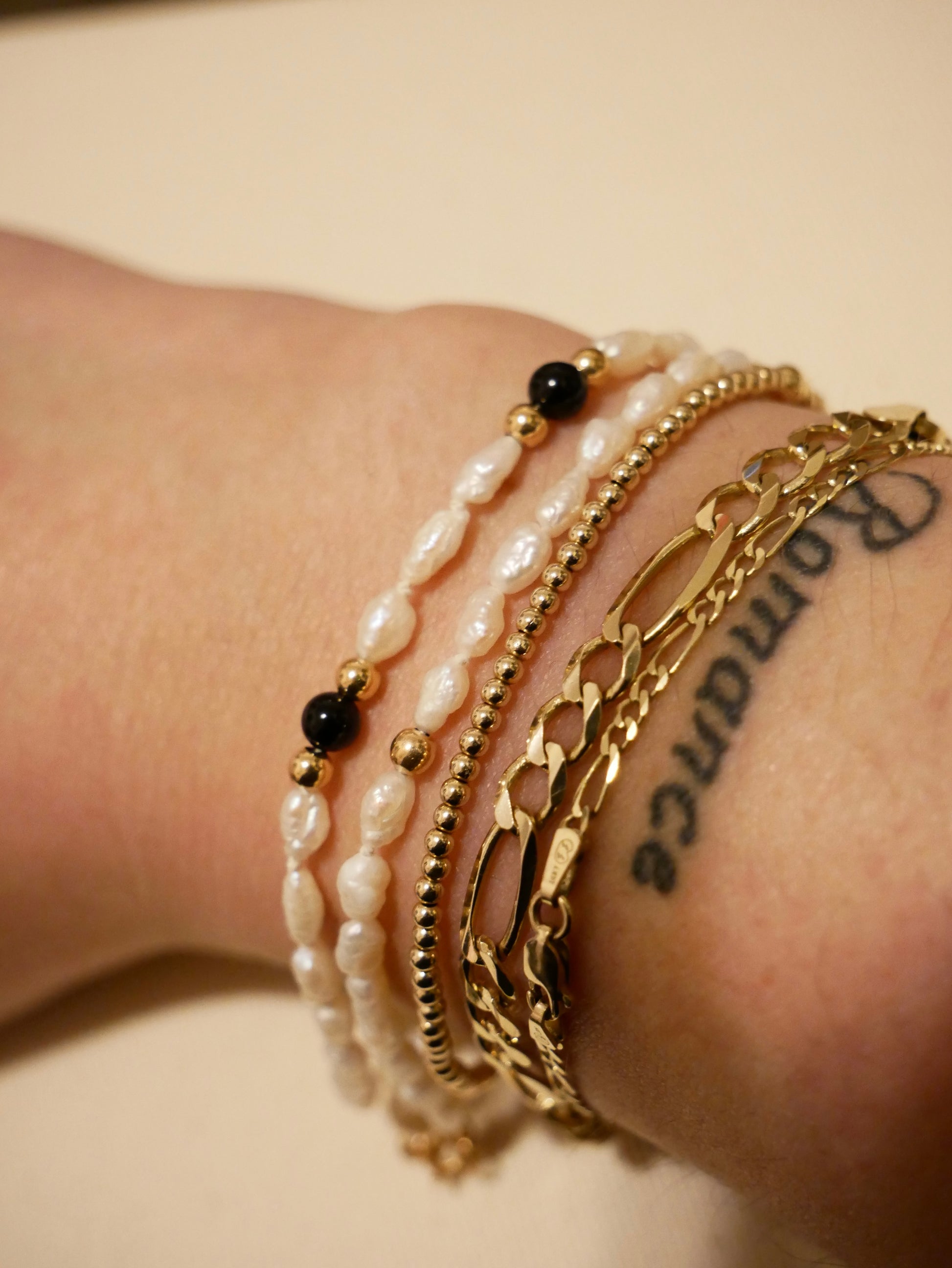 Rice Pearl & Gold Spacers Bracelet